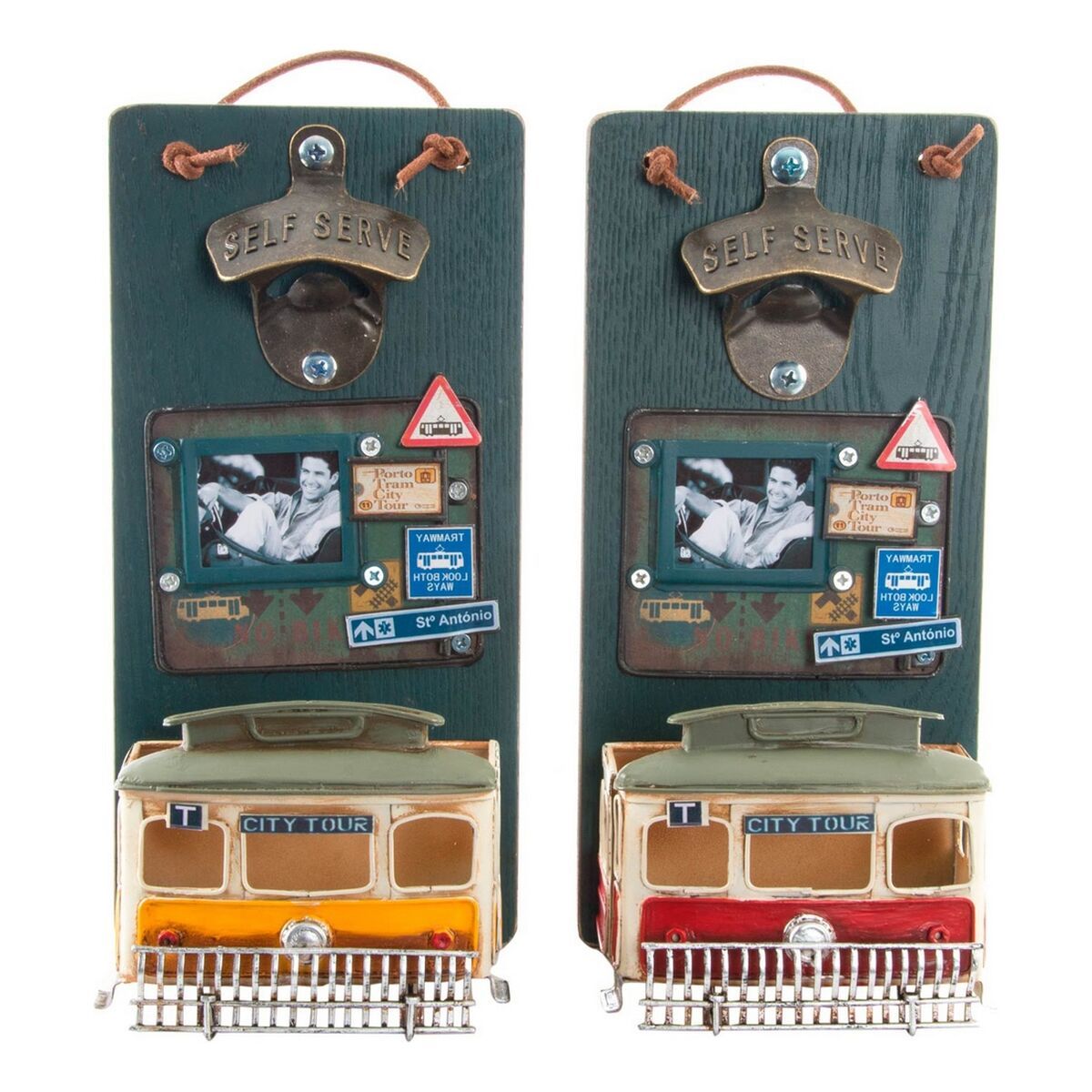 KALINDRA | BB. Bottle opener DKD Home Decor Self Serve Wood Metal (2 pcs) (26 x 12 x 9 cm)