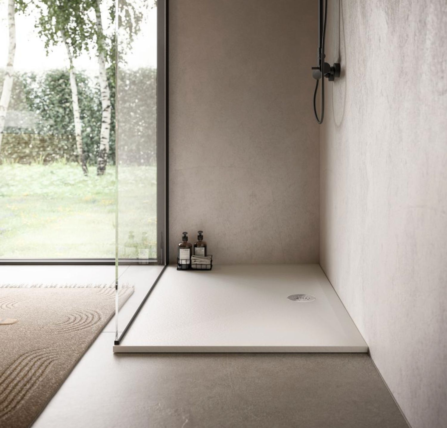 BLUELINE | Glass. Air. Shower trays in MineraLite. 3 models and 3 colors available