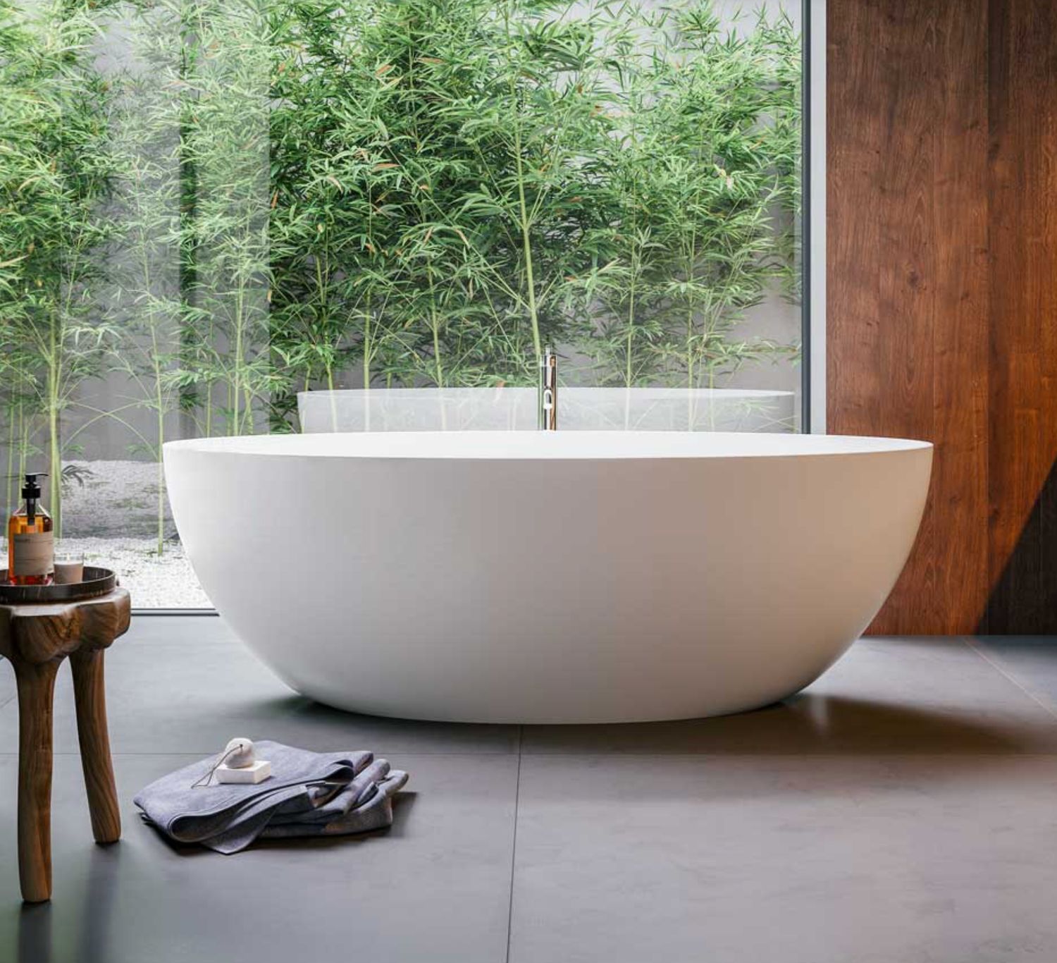 BLUELINE | Glass. Denver. Oval bathtub in matte white MineraLite. Dimensions: cm 179 x 81 x 59.5 h