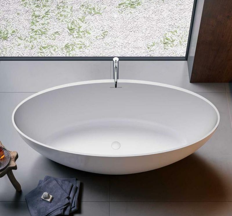 BLUELINE | Glass. Denver. Oval bathtub in matte white MineraLite. Dimensions: cm 179 x 81 x 59.5 h