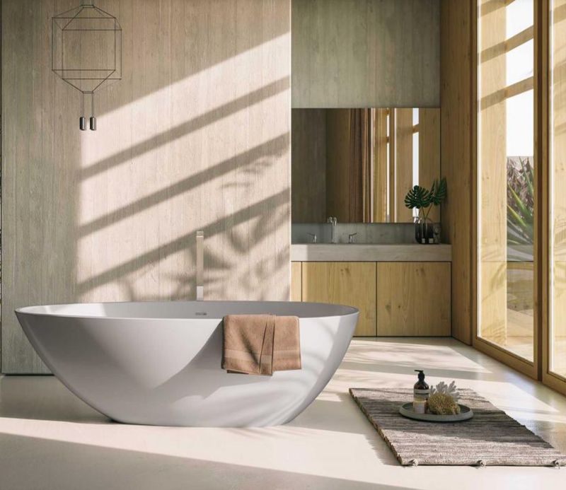 BLUELINE | Glass. Chloe. Freestanding bathtub in matte white MineraLite. Dimensions: cm 167.5 x 86 x 54 h