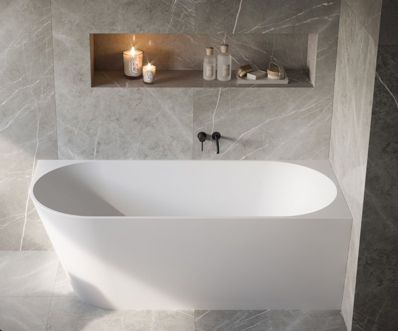 BLUELINE | Glass. Malibu. Freestanding bathtub in matte white MineraLite. 2 models available