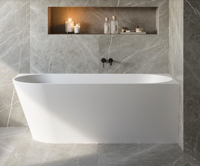 BLUELINE | Glass. Malibu. Freestanding bathtub in matte white MineraLite. 2 models available