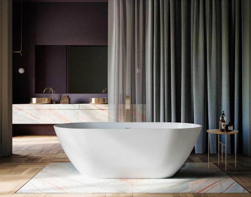 BLUELINE | Glass. Plum. Freestanding bathtub in matte white MineraLite. 2 sizes available