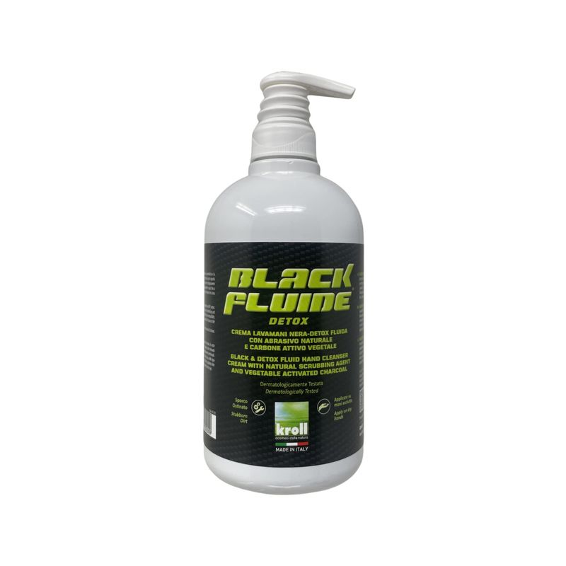 KALINDRA | Kroll. Blackfluide. Black-detox fluid hand cream with natural abrasive and plant-based activated charcoal.