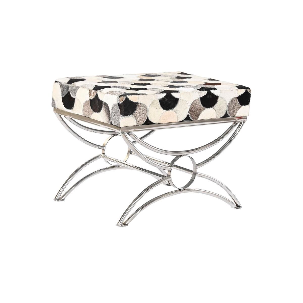 KALINDRA | BB. Bench DKD Home Decor Silver Black Steel Leather White (53 x 40 x 43 cm)