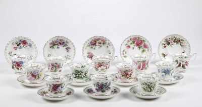 Royal Albert. New and complete collection of ceramic cups, motif: flowers of the months. Year 1989