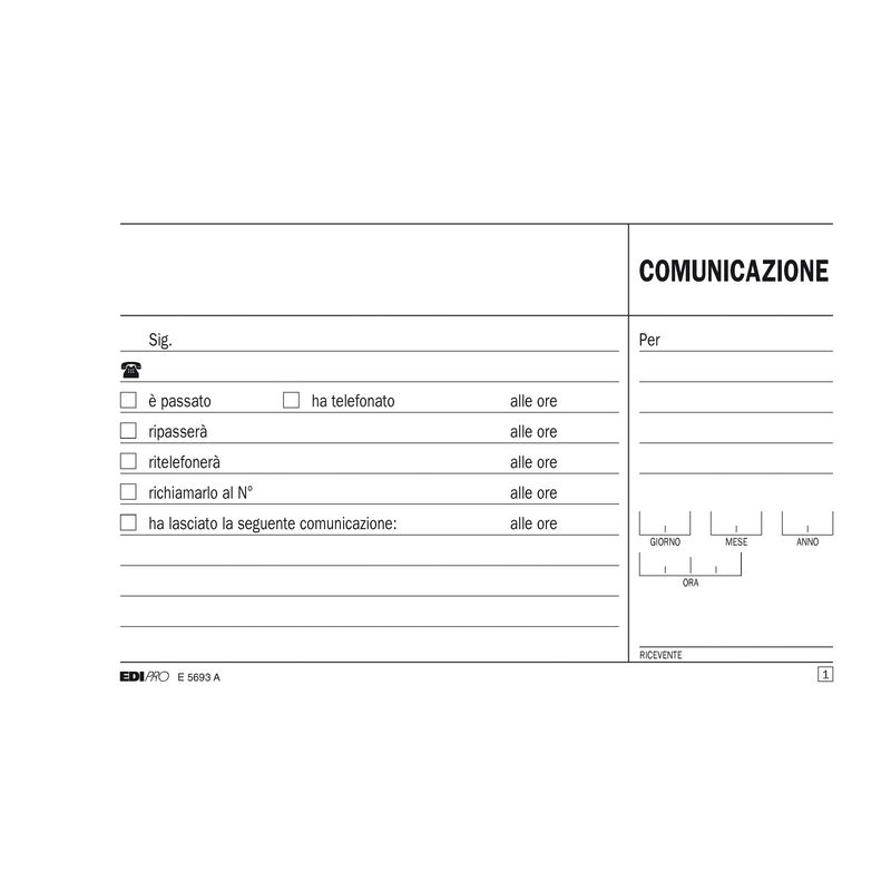 Blocco comunicazioni telefoniche - 50/50 fogli autoricalcanti - 9,9 x 17cm - Edipro EDIPRO