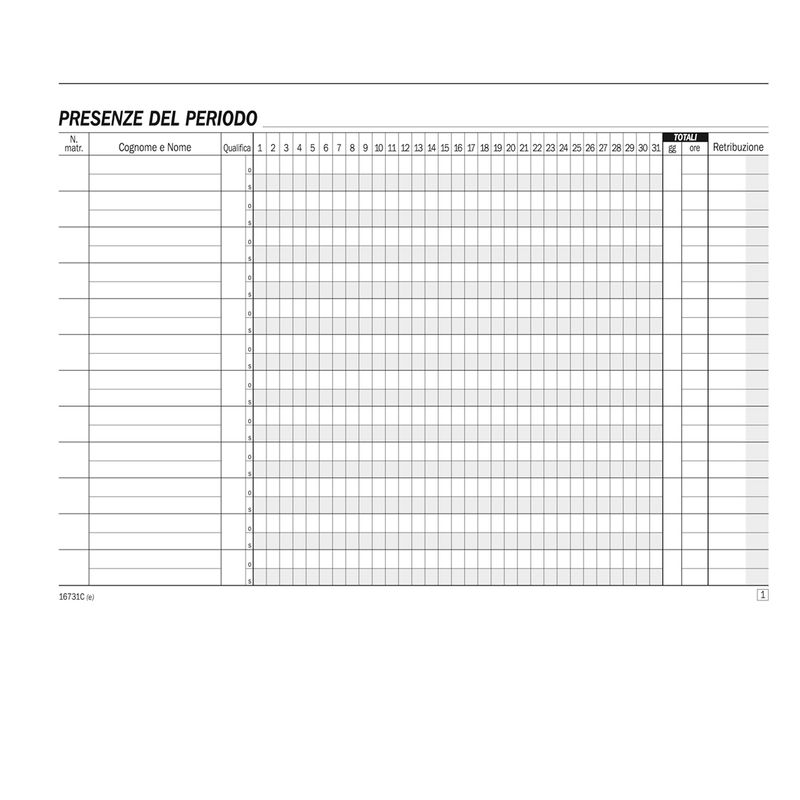 Blocco presenze mensili - 25/25 copie autoricalcanti - 14,8 x 21,5 cm - DU16731C000 - Data Ufficio DATA UFFICIO
