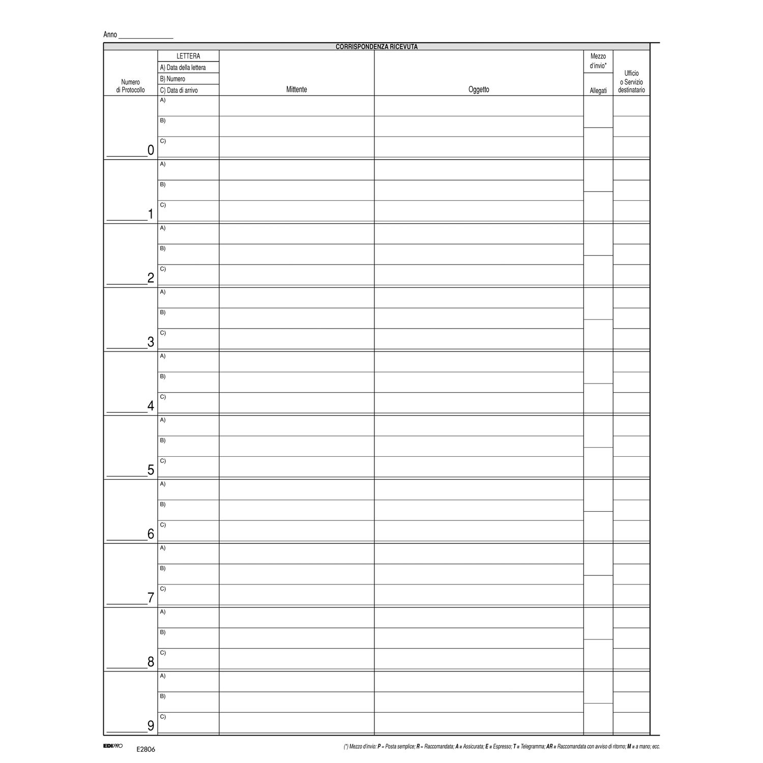 Registro corrispondenza arrivo/partenza - 31 x 24 cm - 50 fogli - Edipro EDIPRO