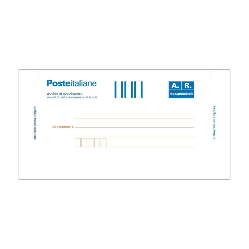 Cartolina raccomandata A/R - con adesivo rimovibile - 10 x 20cm - Edipro - conf. 100 cartoline EDIPRO Cartolina raccomandata A/R - con adesivo rimovibile - 10 x 20cm - Edipro - conf. 100 cartoline EDIPRO