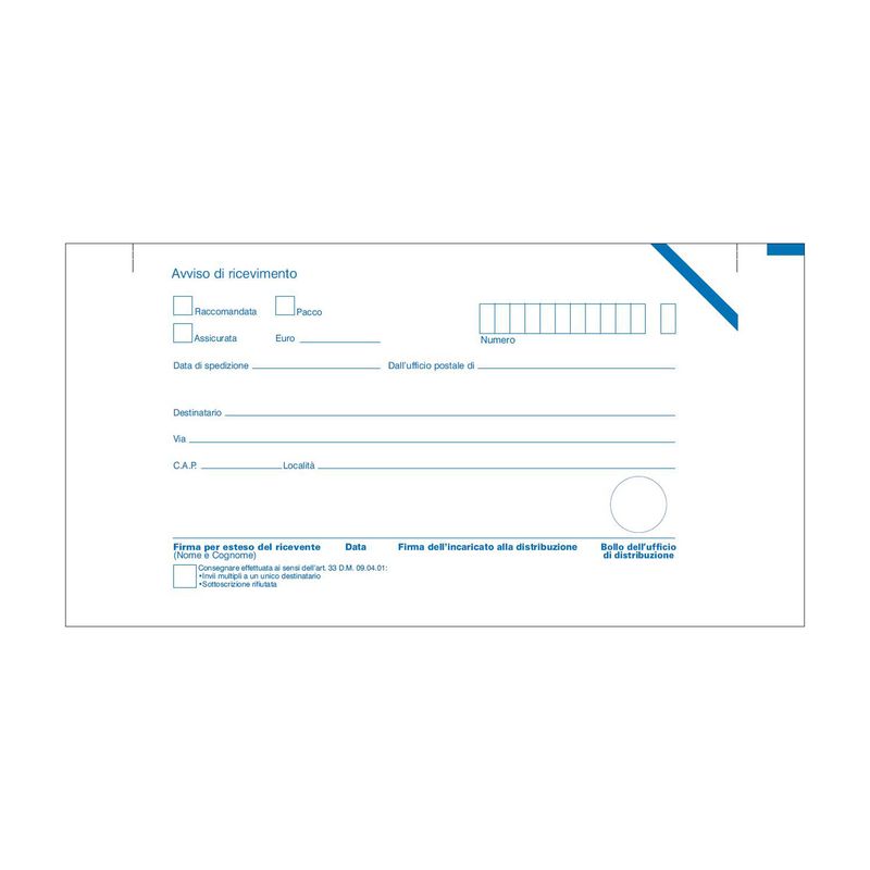 Cartolina raccomandata A/R - con adesivo rimovibile - 10 x 20cm - Edipro - conf. 100 cartoline EDIPRO