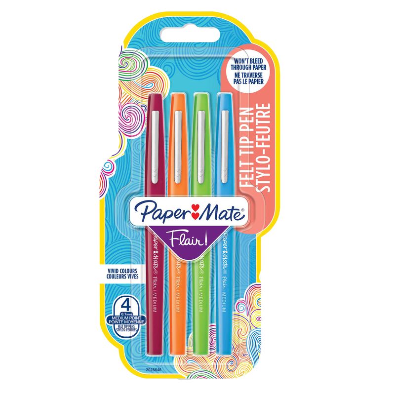 Pennarello Flair Nylon - punta feltro - 1,10mm - colori assortiti Fun - Papermate - conf. 4 pezzi PAPERMATE