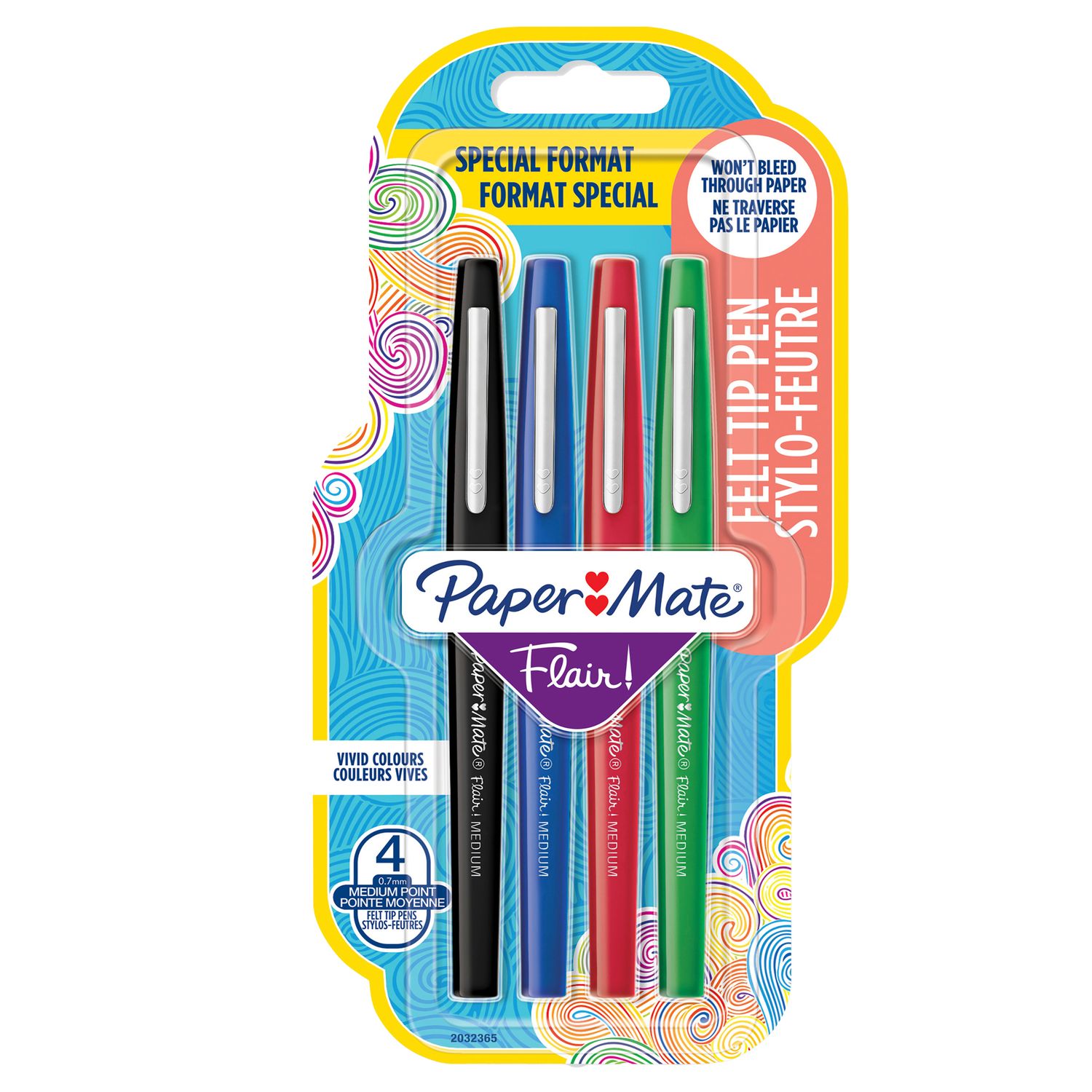 Pennarello Flair Nylon - punta feltro - 1,10mm - colori assortiti Classic - Papermate - conf. 4 pezzi PAPERMATE