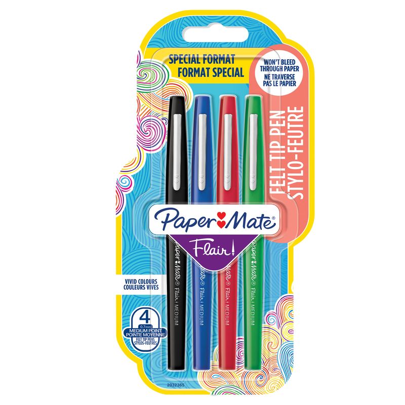 Pennarello Flair Nylon - punta feltro - 1,10mm - colori assortiti Classic - Papermate - conf. 4 pezzi PAPERMATE