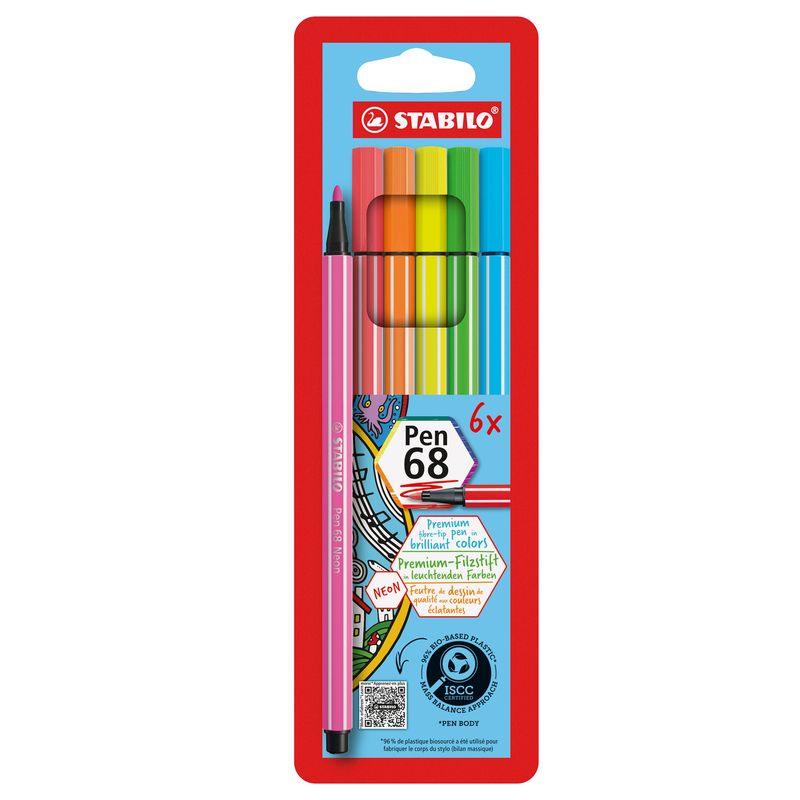 Pennarello Pen 68 - colori assortiti neon - Stabilo - astuccio 6 pezzi STABILO
