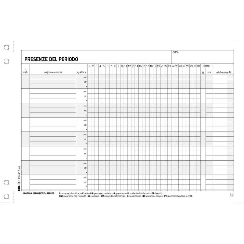 Blocco presenze - 15 x 23cm - 50/50 fogli autoricalcanti - Edipro EDIPRO