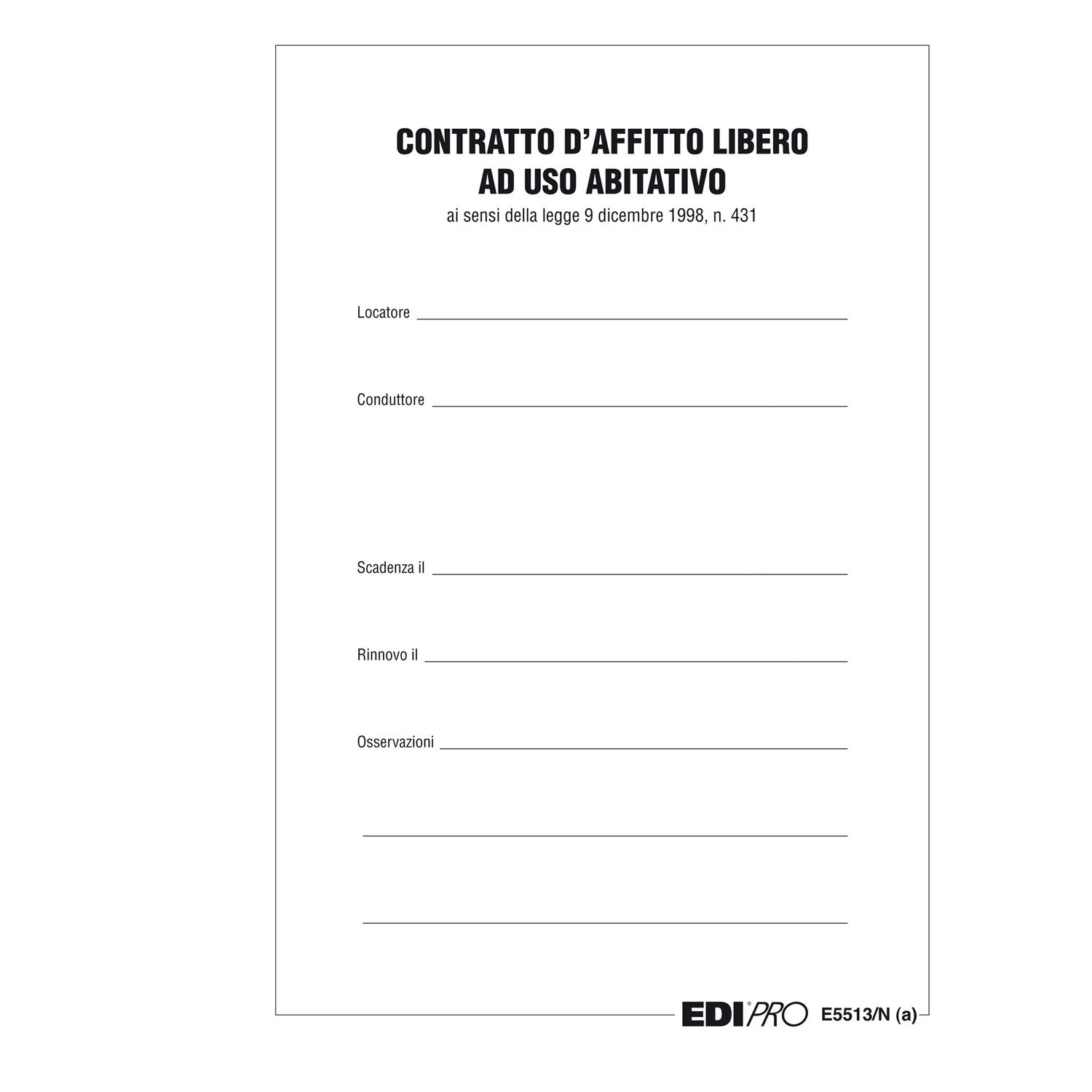 Fascicolo contratto di locazione libero - 29,7 x 21cm - Edipro EDIPRO