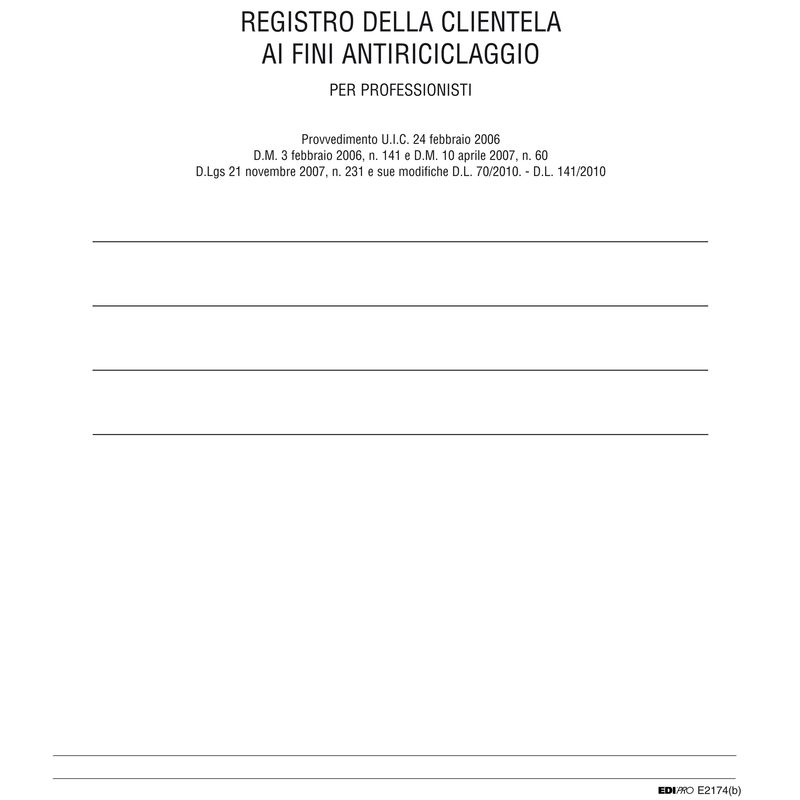 Registro antiriciclaggio per professionisti - 31 x 24cm - 46 fogli - Edipro EDIPRO