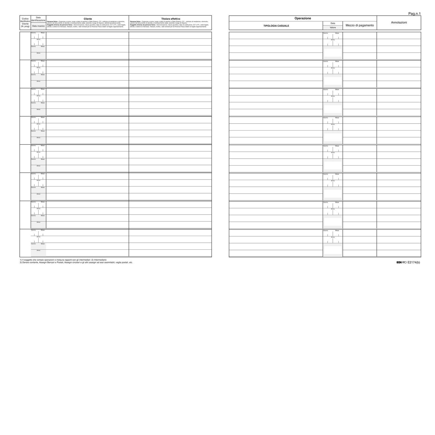 Registro antiriciclaggio per professionisti - 31 x 24cm - 46 fogli - Edipro EDIPRO