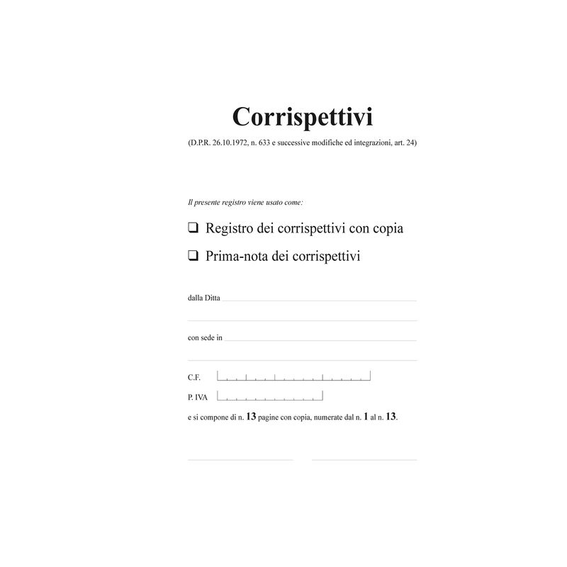 Registro prima nota Iva corrispettivi - 13/13 fogli autoricalcanti - 29,7 x 23cm - Edipro EDIPRO