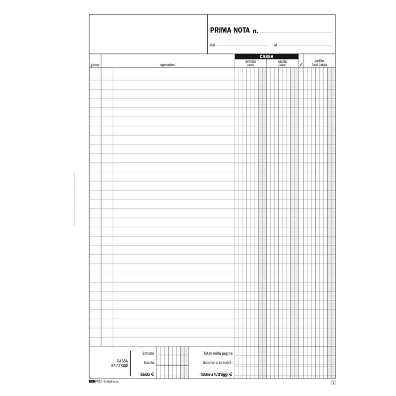 Blocco prima nota cassa entrate/uscite - 50/50 fogli autoricalcanti - 31 x 21cm - Edipro EDIPRO Blocco prima nota cassa entrate/uscite - 50/50 fogli autoricalcanti - 31 x 21cm - Edipro EDIPRO