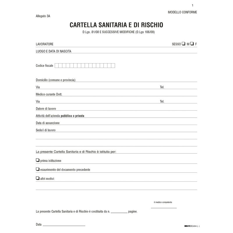 Cartella sanitaria di rischio per lavoratori esposti ad agenti cancerogeni - 31 x 24cm - Edipro EDIPRO Cartella sanitaria di rischio per lavoratori esposti ad agenti cancerogeni - 31 x 24cm - Edipro EDIPRO