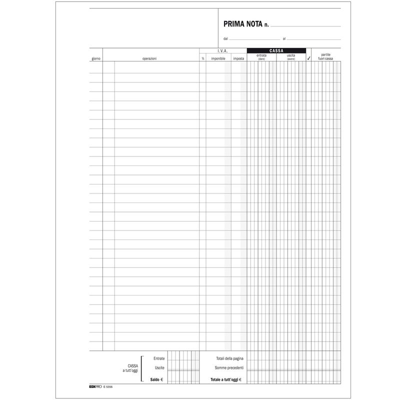 Blocco prima nota cassa - uso mano - 31 x 21cm - 100 fogli - Edipro EDIPRO