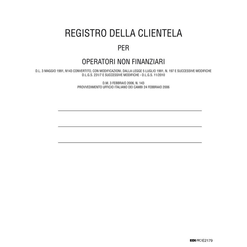 Registro antiriciclaggio operatori non finanziari - 31 x 24 - 96 fogli - Edipro EDIPRO