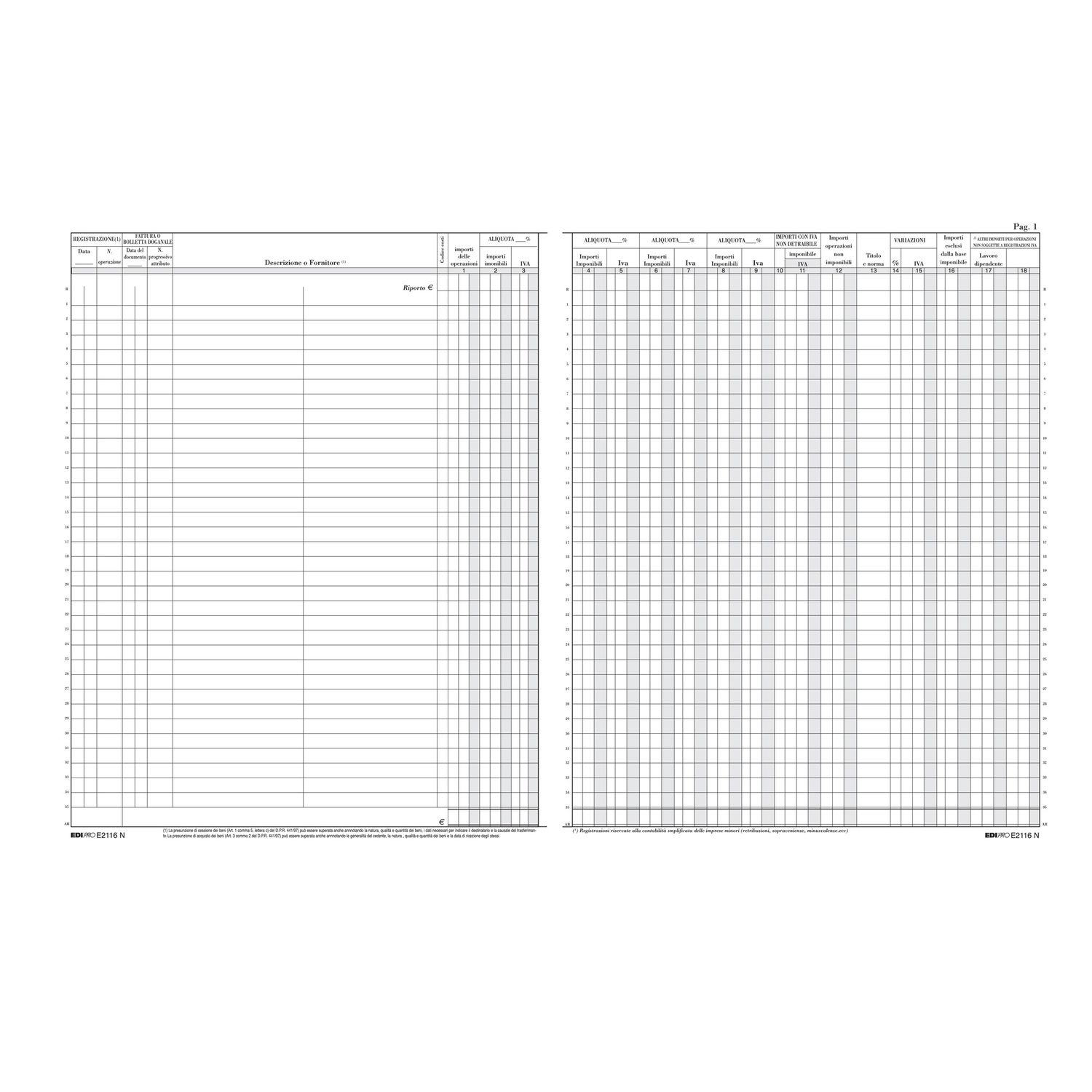 Registro Iva acquisti - 31 x 24,5cm - 22pg - numerate - Edipro EDIPRO