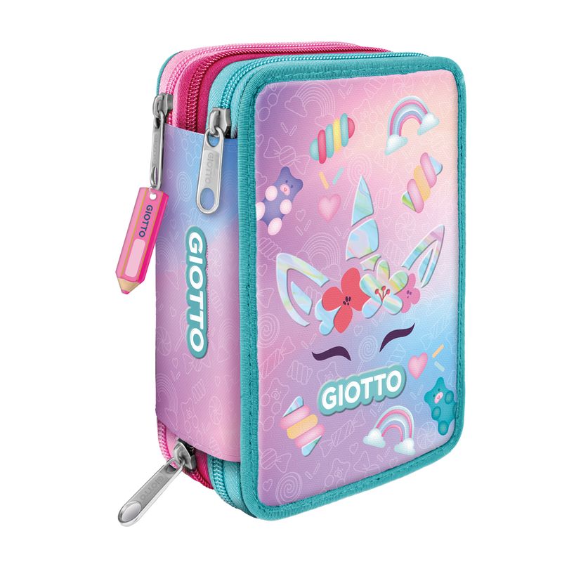Astuccio 3 zip Candy collection - 19,5 x 7,5 x 12,9 cm - tessuto - fantasie assortite - Giotto GIOTTO