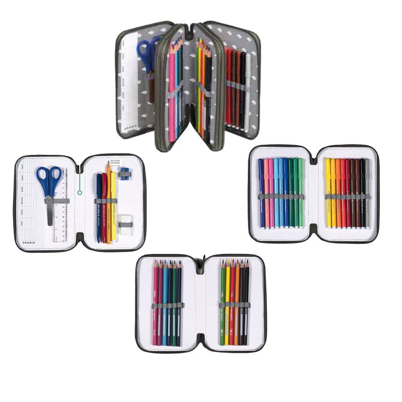 Astuccio Colors 3 zip - 13 x 20 x 7,5 cm - tessuto - fantasie assortite - Colorosa Colorosa