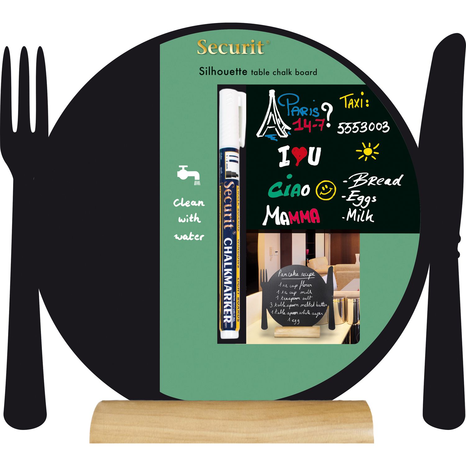Lavagna da tavolo Silhouette - 24 x 25 cm - forma piatto - nero - Securit SECURIT