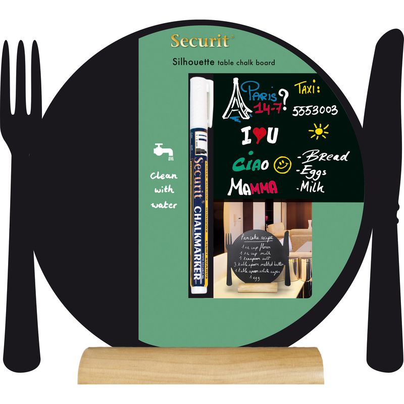 Lavagna da tavolo Silhouette - 24 x 25 cm - forma piatto - nero - Securit SECURIT