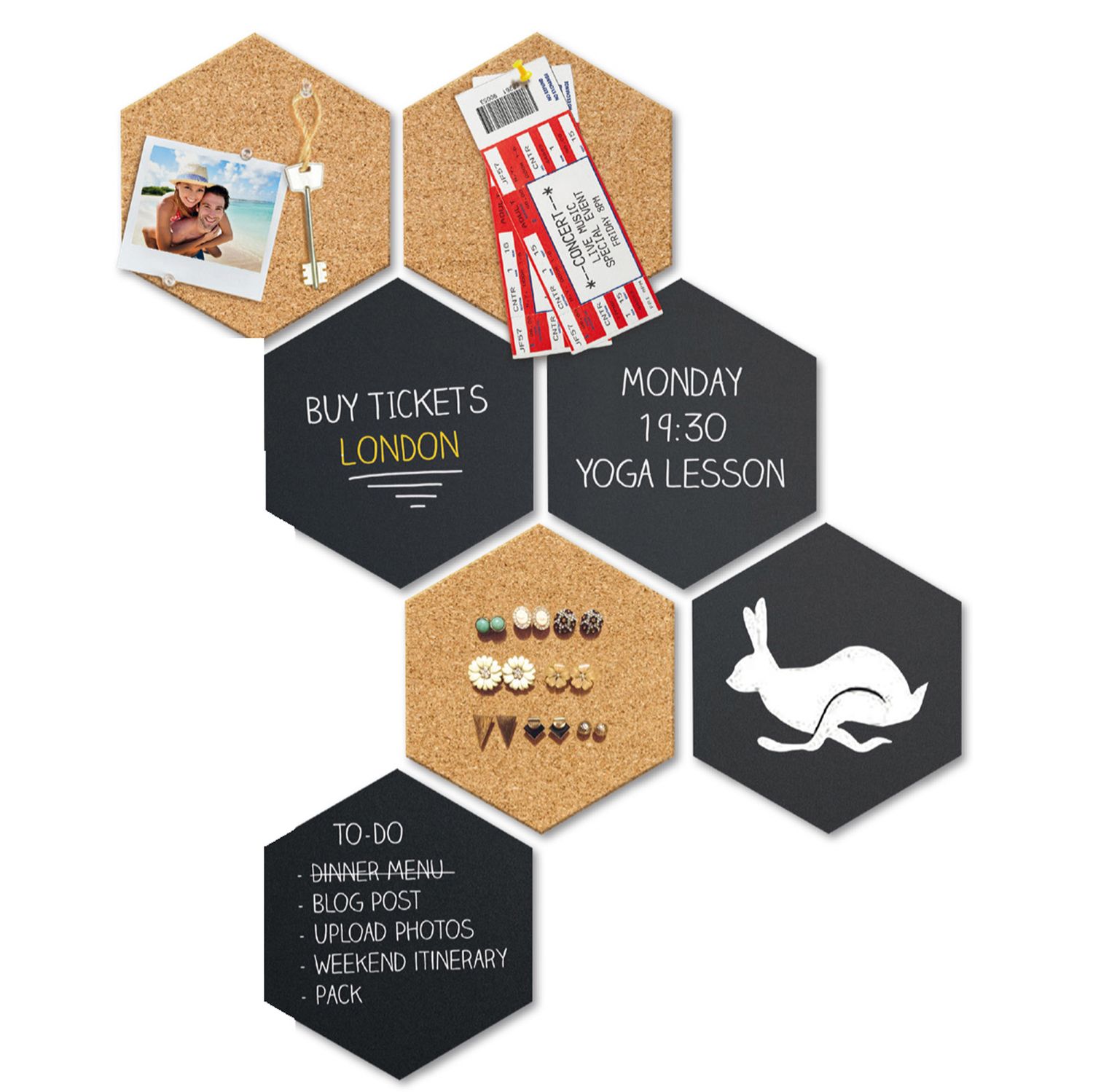Set Wall Hexagon - lavagne nere e bacheche in sughero esagonali - Securit SECURIT