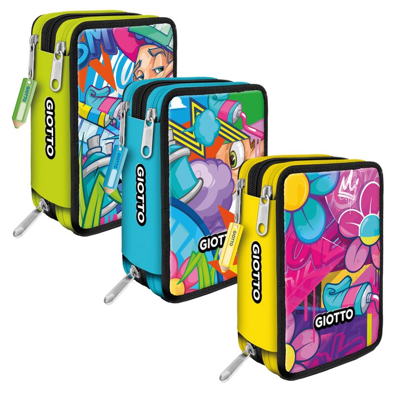 Astuccio 3 zip Young Street collection - 19,5 x 7,5 x 12,9 cm - PL - fantasie assortite - Giotto GIOTTO