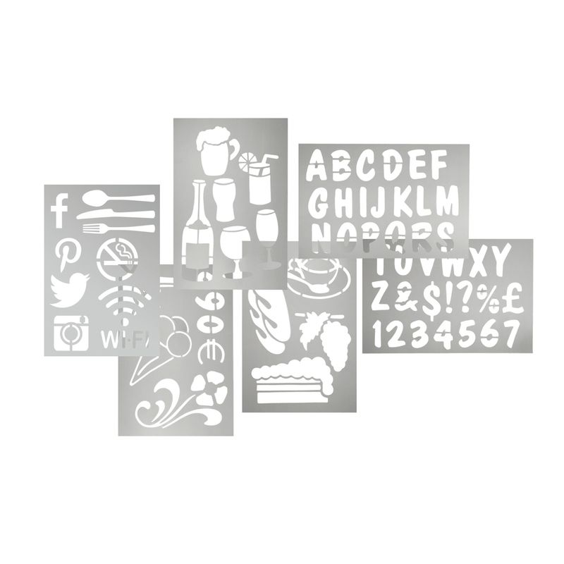 Stencil trasparenti assortiti (lettere, numeri, forme) - 32 x 22 cm - Securit - set 6 pezzi SECURIT