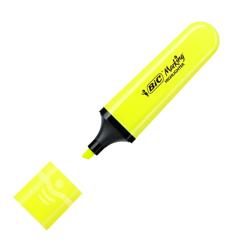 Evidenziatore Flat  - punta a scalpello - tratto da 1,2mm-4,6mm - giallo - Bic - conf. 12 pezzi BIC