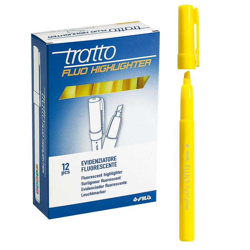 Evidenziatore fluo Highlighter - punta a scalpello  - giallo - Tratto - conf. 12 pezzi TRATTO