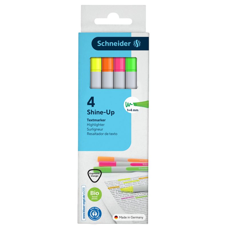 Evidenziatore Shine-Up - punta a scalpello  - colori assortiti - Schneider - conf. 4 pezzi SCHNEIDER