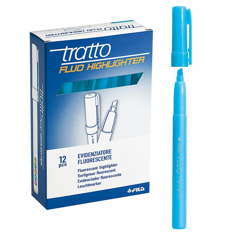 Evidenziatore fluo Highlighter - punta a scalpello  - azzurro - Tratto - conf. 12 pezzi TRATTO