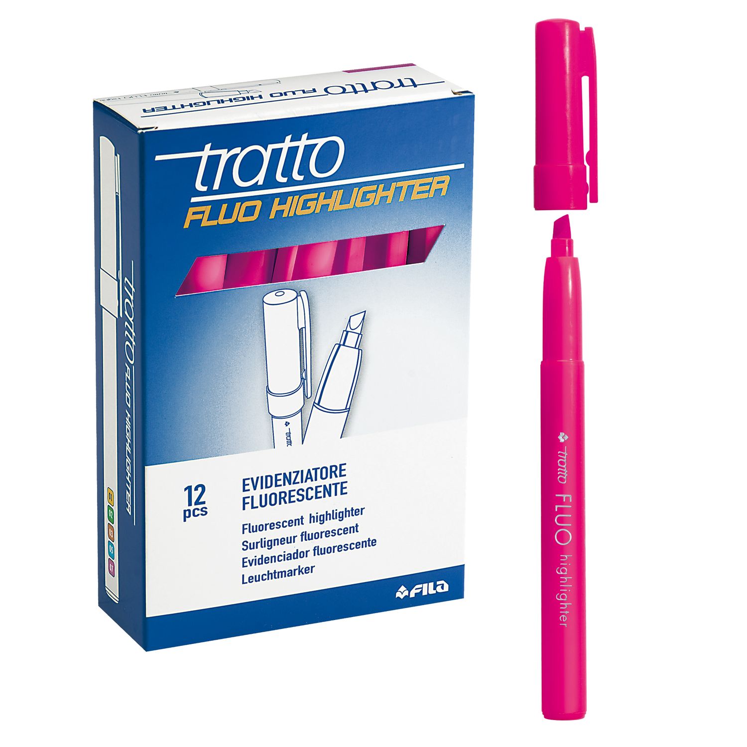 Evidenziatore fluo Highlighter - punta a scalpello  - rosa - Tratto - conf. 12 pezzi TRATTO
