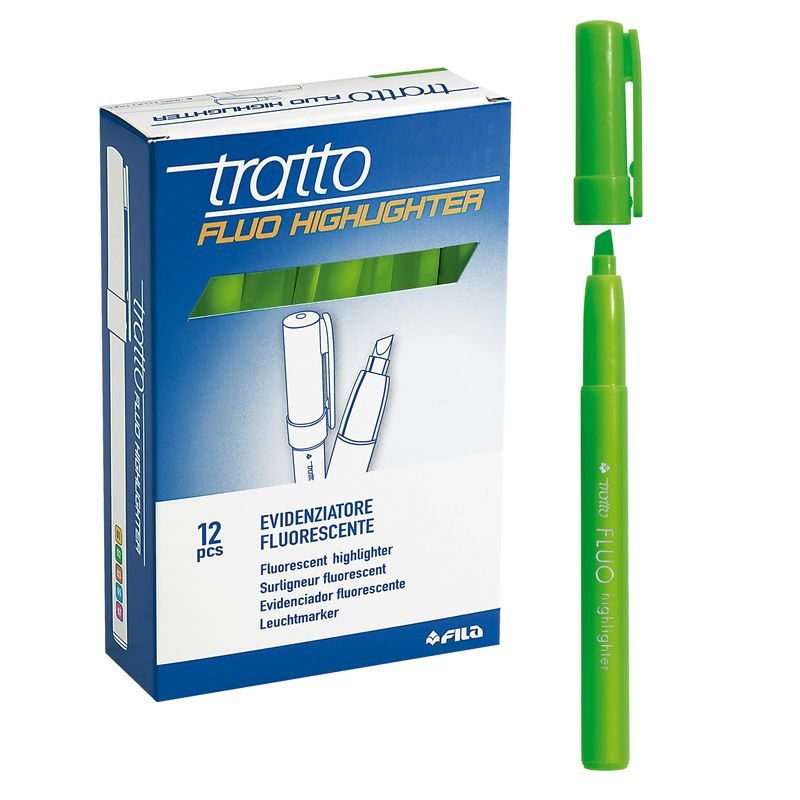 Evidenziatore fluo Highlighter - punta a scalpello  - verde - Tratto - conf. 12 pezzi TRATTO