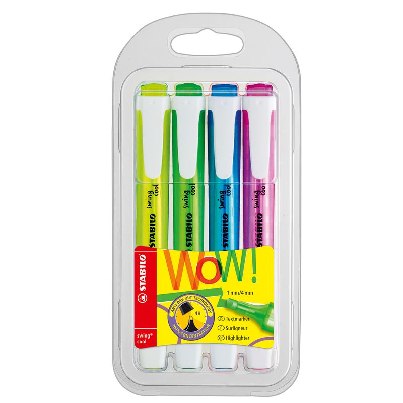 Evidenziatore Swing Cool - punta a scalpello - tratto 1 - 4 mm - Stabilo - astuccio 4 colori STABILO
