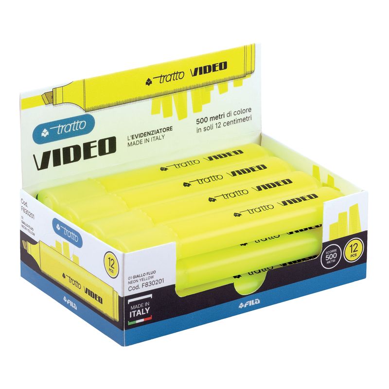 Evidenziatore Tratto Video  - punta a scalpello - tratto da 1,0mm-5,0mm - giallo - Tratto TRATTO