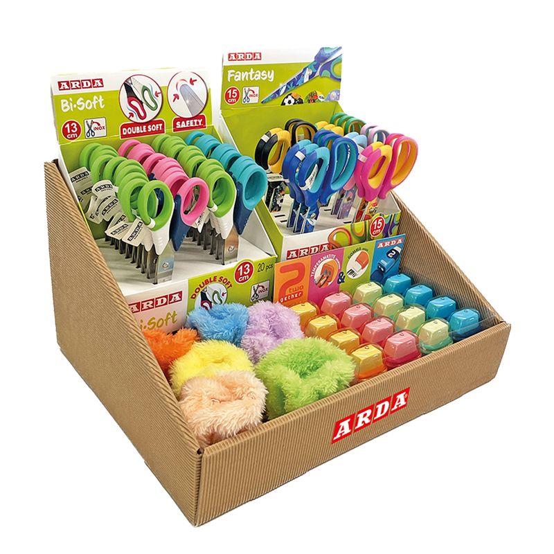 Forbici e temperamatite in più versioni - colori assortiti - Arda - display 62 pezzi totali ARDA