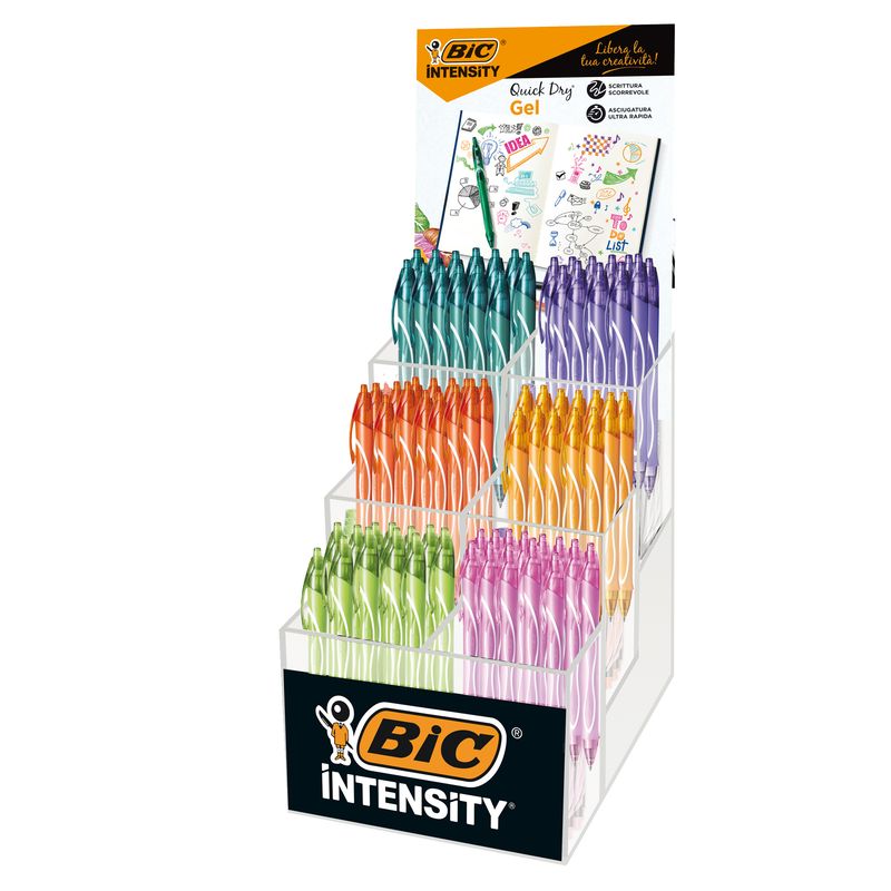 Penna a sfera a scatto Intensity Gel Quick Dry - punta 0,7mm - colori assortiti - Bic - expo 102 pezzi BIC
