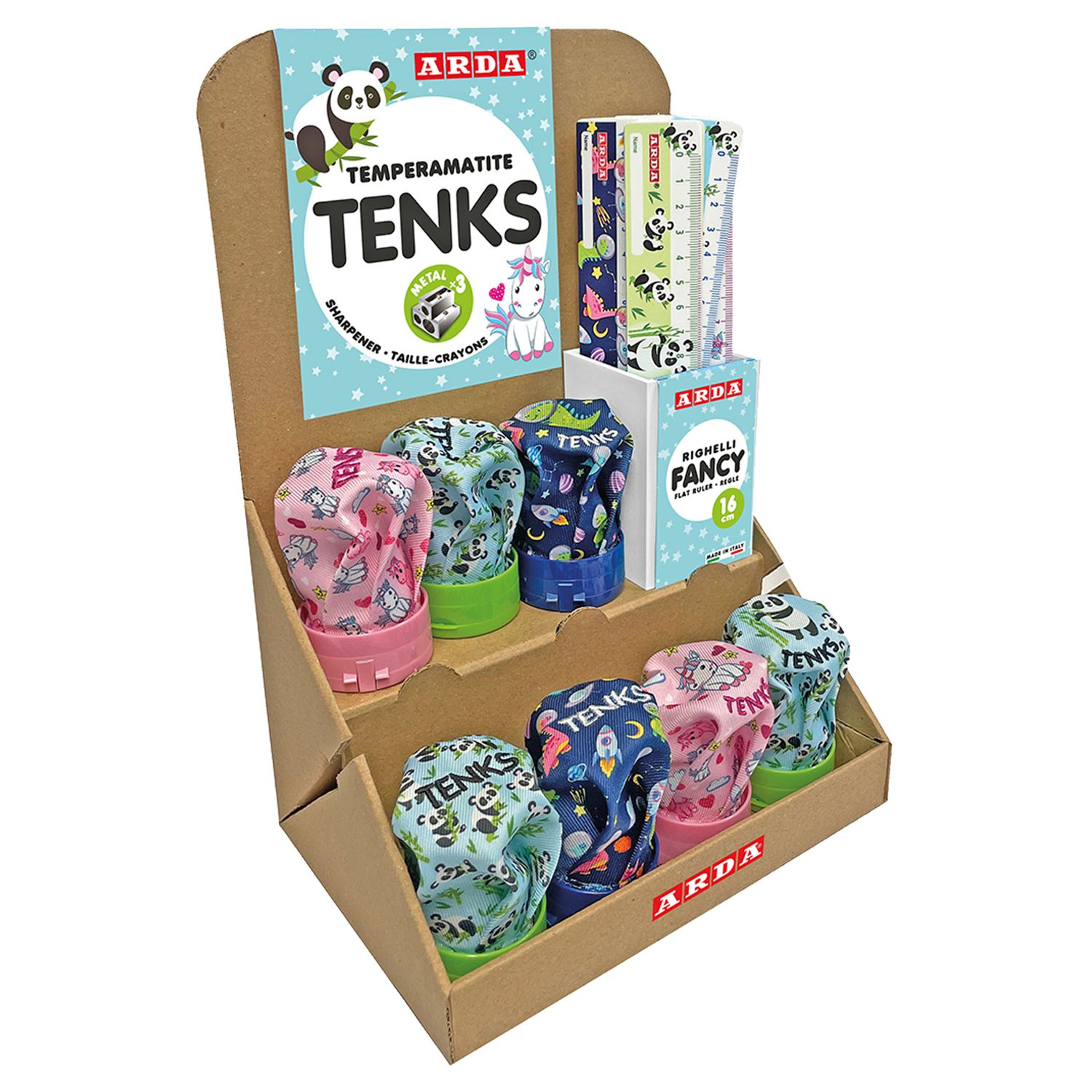 TemperamatiteTenks Fancy e Righe 16cm  - colori assortiti - Arda - display Voilà 48 pezzi totali ARDA