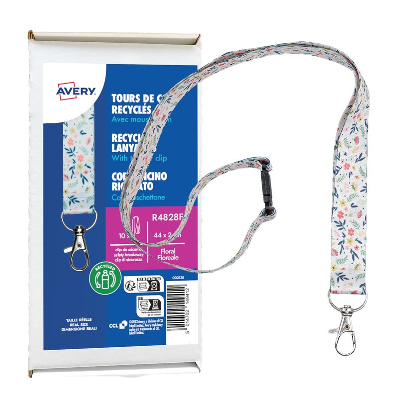 Cordoncino per portabadge - in Rpet - fantasia floreale - 440 x 20 mm - Avery - Conf. 10 pezzi AVERY