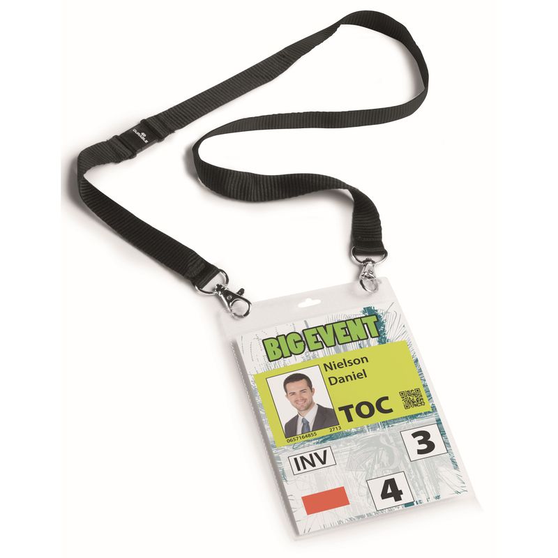 Portanome A6 per eventi - cordoncino nero - Durable - conf. 10 pezzi DURABLE